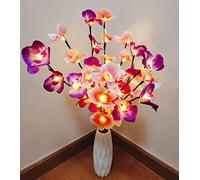 Fantasee Lot de 2 branches d'orchidée, 20 LED artificielles à piles - Pour décoration de maison, magasin, vitrines, vase, chambre, mariage, Noël (rose + violet)