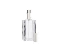 Fantasia 46192 Square Bottle Clear Glass with Spray Pump and Cap for 100 ml Silver