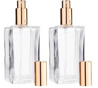 Fantasia - 46195 - Flacon en verre transparent - Carré - Avec vaporisateur et capuchon doré - Contenance 100 ml (Lot de 2)