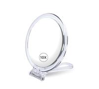 Fantasia Miroir de voyage pliable en acrylique double face avec grossissement 10x avec poignée, miroir de maquillage avec étui cadeau en velours Transparent 16 cm