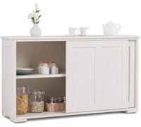 FANTASK 107 x 33 x 60 cm, Buffet, Armoire d'appoint, Armoire de Cuisine avec Portes coulissantes, Blanc crème, étagère réglable en Hauteur