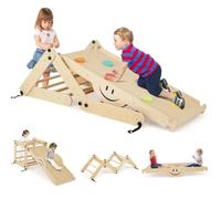 FANTASK Appareil d'escalade en Bois Naturel - Triangle d'escalade Multifonction avec Rampe réversible, Bascule - pour Enfants à partir de 3 Ans