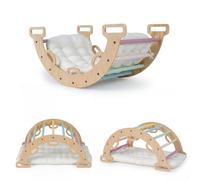 FANTASK Arche d'escalade 3 en 1 en bois avec coussin, triangle d'escalade d'intérieur pour bascule, escalade et ramper, cadre d'escalade Montessori, arc-en-ciel pour enfants à partir de 3 ans (macaron