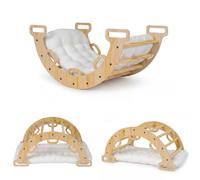 FANTASK Arche d'escalade 3 en 1 en bois avec coussin, triangle d'escalade d'intérieur pour bascule, escalade et ramper, cadre d'escalade Montessori, arc-en-ciel pour enfants à partir de 3 ans (naturel