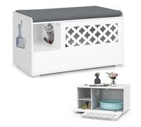 FANTASK Armoire à litière pour Chat - Armoire 4 en 1 - avec entrée, Crochet et Coussin Amovible - Table d'appoint - Banc à Chaussures pour Chats et Chiens - Blanc