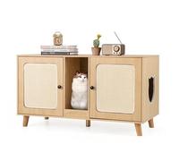 FANTASK Armoire à litière pour Chat avec 2 Portes et griffoir et 2 Tapis griffoirs en sisal et entrée, Maison pour 2 Chats, Table d'appoint, 108 x 50 x 60 cm (Naturel)