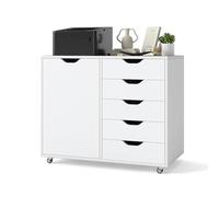 FANTASK Armoire de classement Mobile à roulettes avec 5 tiroirs et Compartiment d'armoire, sous-Vasque, pour Bureau et Salon, 79 x 39 x 65 cm, Blanc