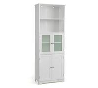 FANTASK Armoire de Rangement avec Portes en Verre, 2 Compartiments Ouverts et étagères réglables, Armoire Haute de Salle de Bain