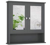 FANTASK Armoire de Salle de Bain avec Miroir et étagère réglable en Hauteur - 58,5 x 56,5 x 13,5 cm - Gris