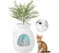 FANTASK Bac à litière pour Chat - 63 l - Élimination Intelligente des odeurs et stérilisation avec Rideau de Porte - Style Pot de Fleurs avec Plante Artificielle - Galets et Pelle - 50 x 50 x 59 cm -