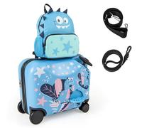 FANTASK Bagage pour Enfant - Coque Rigide imperméable - 2 pièces - 30,5 cm + 45,7 cm - avec roulettes, Sangle de Transport, Corde et Repose-Pieds - Valise à roulettes + Sac à Dos pour garçons et