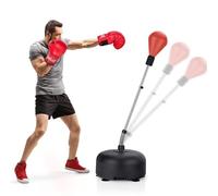 FANTASK Balle de Frappe sur Pied, réglable en Hauteur, 140 à 158 cm, avec Support Rechargeable, Ensemble de Sac de Frappe Autonome, avec Gants de Boxe pour Enfants et Adultes