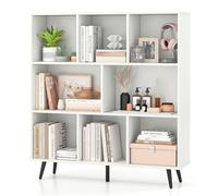 FANTASK Bibliothèque à 3 étages - en Bois - Style rétro - avec Compartiments - Hauteur : 107 cm - pour Salon, Chambre à Coucher, Bureau (100 cm)