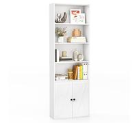 FANTASK Bibliothèque avec Portes et 4 Compartiments Ouverts, étagère de Rangement de 180 cm de Haut, pour Cuisine, Salon et Chambre à Coucher, Blanche