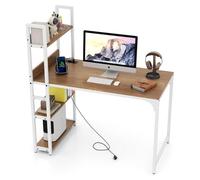FANTASK Bureau d'ordinateur avec Station de Charge, 120 x 65 cm, avec Cadre en métal et bibliothèque Ouverte, en Bois, Table de Travail avec USB et Prises, pour Salon, Bureau (Naturel)