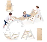 FANTASK Cadre d'escalade 4 en 1 avec Toboggan, Triangle d'escalade en Bois, Rampe Double Face, Arche d'escalade et balançoires, Triangle de Jeux, Aire de Jeux pour Enfants à partir de 1 an, Blanc
