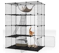 FANTASK Cage pour Chat à 4 étages avec hamac, 3 échelles, 4 Portes et fenêtres de Toit, chenil Amovible, Noir (109,5 x 74 x 142 cm)
