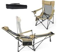 FANTASK Chaise de Camping avec Repose-Pieds Amovible, Chaise de pêche Pliable avec Dossier réglable, appuie-tête, Porte-gobelet et Poche latérale