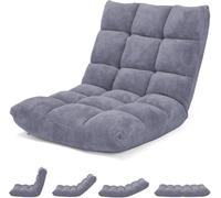 FANTASK Chaise de Sol, avec Dossier réglable, Gris, Coussin de Sol Pliable, Chaise de méditation, Chaise de Sol rembourrée, Fauteuil de Relaxation, pour Les Loisirs et Le Yoga