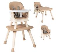 FANTASK Chaise haute pliable 6 en 1 pour bébé avec ceinture de sécurité et plateau amovible, chaise bébé réglable, café
