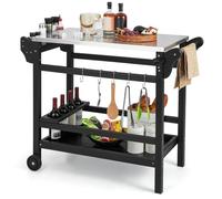 FANTASK Chariot de Barbecue en polyéthylène Haute densité avec Plateau à épices, étagère à Bouteilles de vin, poignée et 2 roulettes, Plan de Travail en Acier Inoxydable