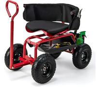 FANTASK Chariot de Jardin pivotant à 360 ° - Charge maximale : 135 kg - Siège de Jardin Mobile réglable en Hauteur avec siège Roulant et poignée Extensible - Orientable avec étagère, Panier et Sac à
