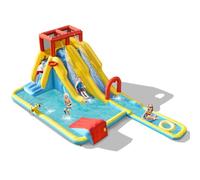FANTASK Château Gonflable avec Sac de Transport, bouées, Basket-Ball Gonflable et kit de réparation Toboggan Aquatique, Parc Aquatique pour l'extérieur, avec Pistolet à Eau, Mur d'escalade et Panier