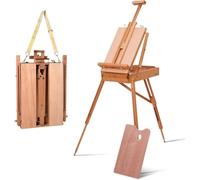 FANTASK Chevalet avec étagère et tiroir 71 x 114 x 180 cm, chevalet d'artiste en bois de hêtre, chevalet réglable pour toiles jusqu'à 86 cm