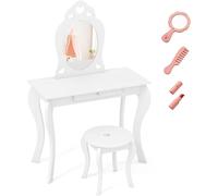 FANTASK Coiffeuse 2 en 1 pour Enfants et Filles avec Triple Miroir Pliable et tiroir, Coiffeuse Princesse avec Tabouret de Maquillage en Blanc