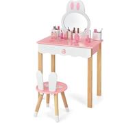 FANTASK Coiffeuse pour Enfant avec Tabouret, Coiffeuse de Princesse, Rose et Blanc, Coiffeuse avec tiroirs Miroir et boîte de Rangement pour Fille