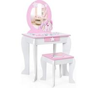 FANTASK Coiffeuse pour Enfant avec tiroir et Miroir Amovible, Coiffeuse Princesse avec Tabouret, Rose et Blanc, pour Filles de 3 à 7 Ans