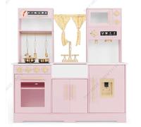 FANTASK Cuisine pour Enfant en Bois avec lumière, Son, évier, Robinet, cuisinière, Distributeur d'eau et Micro-Ondes, pour Enfants à partir de 3 Ans, Rose