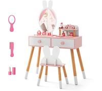FANTASK Ensemble de Maquillage 2 en 1 pour Enfant - Blanc - avec Miroir, 2 tiroirs et étagère - Motif Lapin - pour Fille