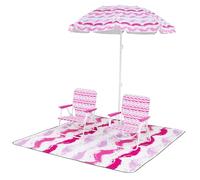 FANTASK Ensemble de plage 4 pièces avec parasol de plage, 2 chaises pliantes avec poche arrière et couverture de plage, chaises de plage avec parapluie et couverture de plage, parasol avec sac de