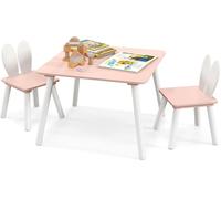 FANTASK Ensemble Table et chaises pour Enfant, MDF, Bois de pin, Rose, 62 cm x 62 cm x 43 cm (L x B x H)