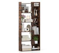 FANTASK Étagère de Rangement en Bois à 6 étages avec 2 Protections Anti-basculement - Étagère d'exposition Ouverte pour Bureau et Salon - 69 x 22 x 163 cm (café Industriel)