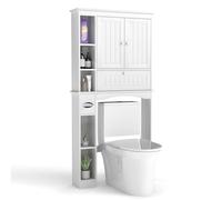 FANTASK Étagère de Toilette autoportante avec étagères réglables et 3 Portes - Armoire en Bois - Meuble de Machine à Laver - 80 x 21 x 165 cm (Blanc)