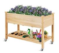 FANTASK Jardinière surélevée avec étagère et roulettes, jardinière surélevée en Bois, jardinière avec Roues verrouillables et Film de Protection, Naturel