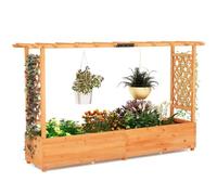FANTASK Jardinière surélevée avec Treillis et Toit Suspendu, bac à Plantes avec tuteur, bac à Fleurs pour Plantes grimpantes et paniers Suspendus, Orange (200 x 44 x 114 cm)
