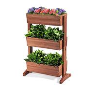 FANTASK Jardinière surélevée Verticale à 3 étages, avec 3 bacs à Plantes réglables et Trous de Drainage, escalier de Jardin, en Bois de Sapin, bac à Fleurs, Marron (71 x 38 x 105 cm)