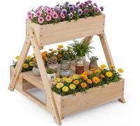 FANTASK Jardinière Verticale surélevée à 2 étages - 66 x 58 x 60 cm - en Bois de Sapin avec 3 jardinières et étagère Ouverte - Cadre en A - pour terrasse, Balcon, Jardin