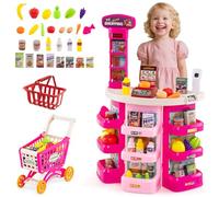 FANTASK Kit de Jeu de supermarché de 76 pièces avec Chariot de Courses, Balance, Scanner avec lumière et Son, Magasin de Marchand avec Nourriture de Jeu et Accessoires pour Enfants à partir de 4 Ans