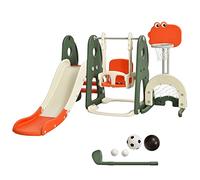 FANTASK Kit d'escalade et de balançoire pour Tout-Petits, Toboggan pour Enfants, kit de Jeu, Toboggan et balançoire, Panier de Basket, échelle, But de Football et Trou de Golf