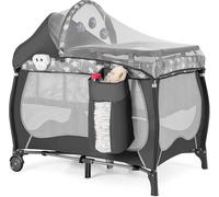 FANTASK Lit bébé 4 en 1, Arche de Jeu et boîte à Musique, Landau avec roulettes, Sac de Transport, lit d'appoint Portable avec Matelas Pliable, Table à Langer, baldaquin, pour bébé jusqu'à 36 Mois