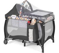 FANTASK Lit bébé 4 en 1 avec Matelas Pliable, Table à Langer et baldaquin, Landau avec roulettes, Sac de Transport - Lit d'appoint Portable - Lit d'appoint Portable - Lit de Voyage Multicolore avec