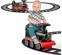 FANTASK Locomotive électrique pour Enfant 6 V avec Train et pédales rétractables, avec Musique, lumières et boîte pour Les Tout-Petits à partir de 3 Ans