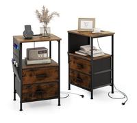 FANTASK Lot de 2 Tables de Chevet avec Station de Charge, 38 x 30 x 60 cm, Tables Basses industrielles avec Ports USB et Prises, Table d'appoint avec 2 tiroirs et 6 Poches latérales pour Chambre à