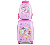 FANTASK Lot de 2 valises et Sac à Dos pour Enfant avec Valise Enfant de 16" et Bagage à Main de 12", Bagage de Voyage, Valise Rigide pour garçons et Filles (Licornes)