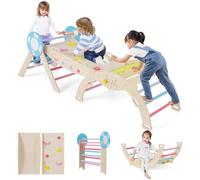 FANTASK Lot de 3 Triangles d'escalade 7 en 1 avec Toboggan, Arche d'escalade, avec Rampe Double Face et kit de Briques de Construction, Triangle d'escalade en Bois pour Enfants à partir de 1 an