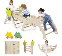 FANTASK Lot de 3 Triangles d'escalade 7 en 1, pour l'intérieur, avec Toboggan, Arche d'escalade, Rampe Double Face, kit de Blocs de Construction et 2 Voitures, Triangle d'escalade Grenouille en Bois
